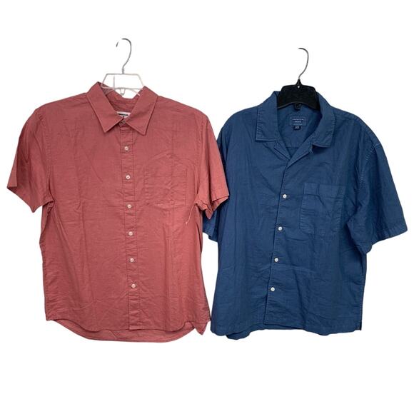 2 New American Eagle Mens Medium Blue Salmon Short Sleeve Button Up Shirts - Picture 1 of 4